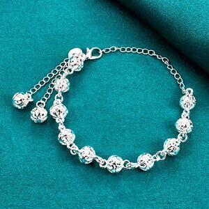 925 Sterling Silver Ornate Beaded Bracelet 6mm Balls Boho Vintage Fashion Gift